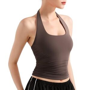 Womens Brown Halter Bandeau Top